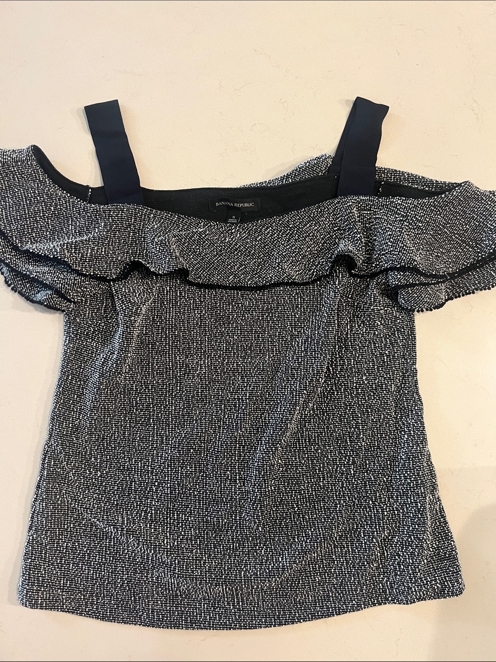 Banana Republic Black & White Off-Shoulder Ruffle Camisole